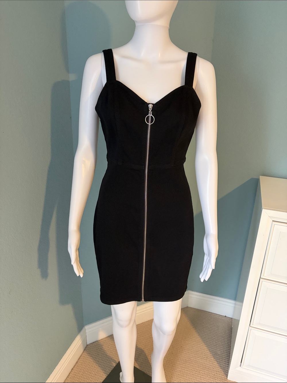 Guess Black Zip-Front Mini Dress